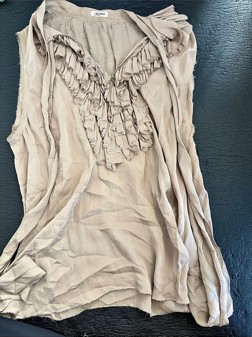 L'AGENCE Silk Ruffle Blouse in Beige Like New
